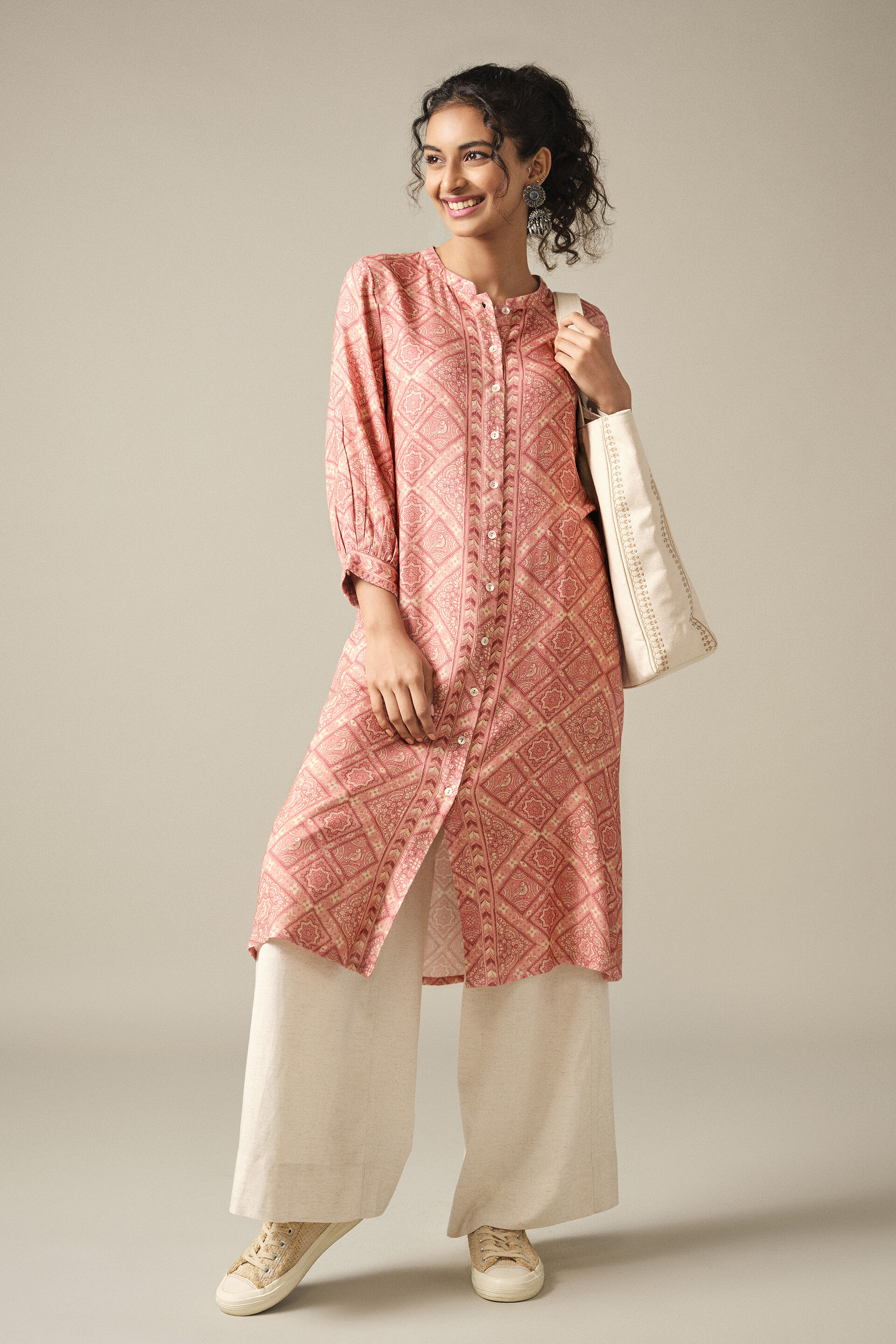 Bird Print Kurta in Pink, Pink, image 4